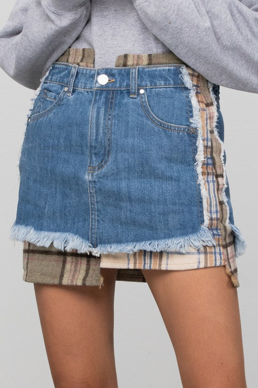Plaid Checker Mini Denim Skirt - Wildly Max