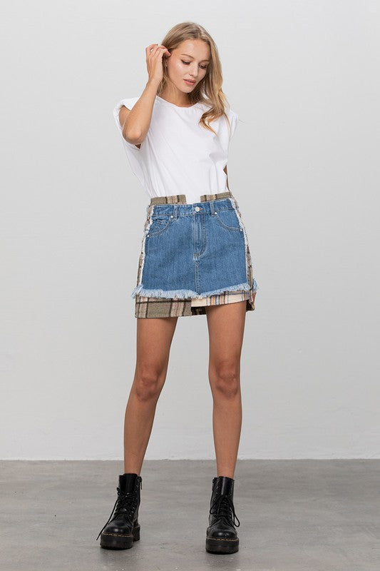Plaid Checker Mini Denim Skirt - Wildly Max