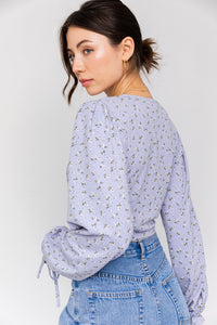 Puff Sleeve Lace-Up V-Neck Top - Wildly Max