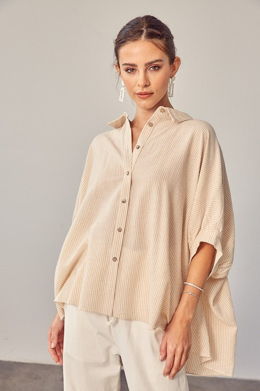 Striped Button Up Overflow Shirt - Wildly Max