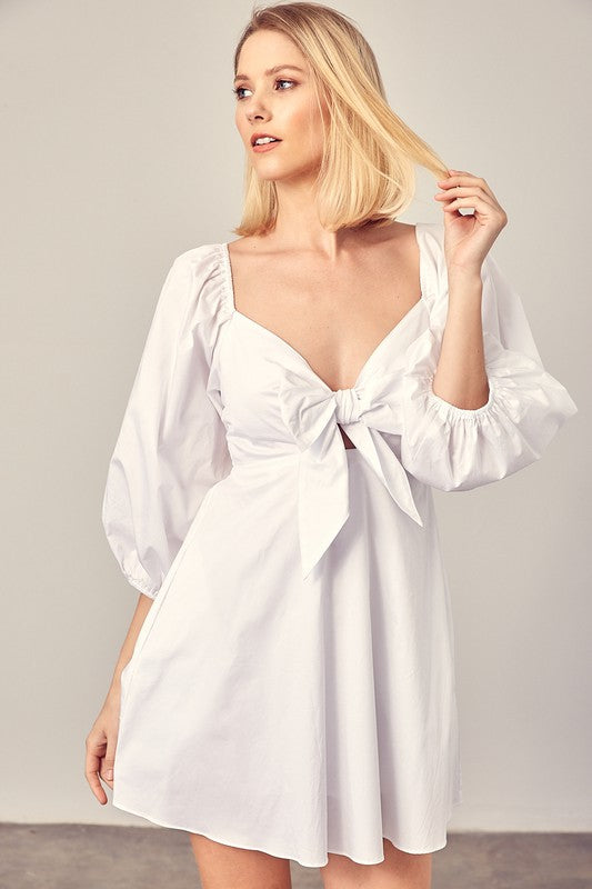 Tie Front Puff Sleeve Romper Dress - Wildly Max