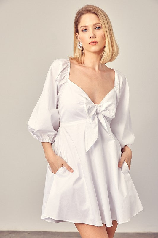 Tie Front Puff Sleeve Romper Dress - Wildly Max