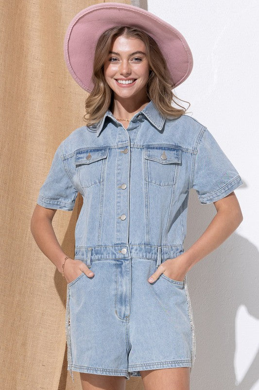 Washed Denim Overall Romper - Wildly Max