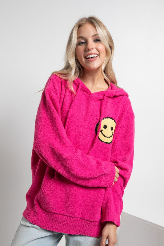 Fuzzy Cozy Hooded Smiley Sweater - Wildly Max