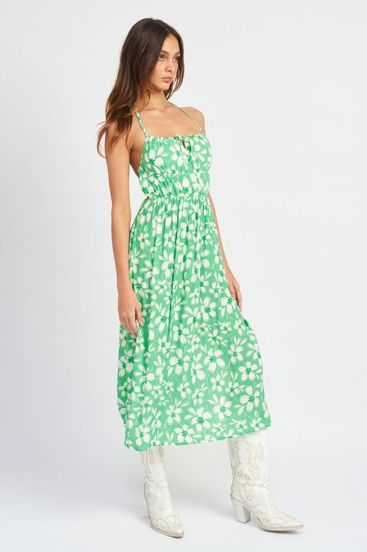 Open Back Floral Mid Dress - Wildly Max
