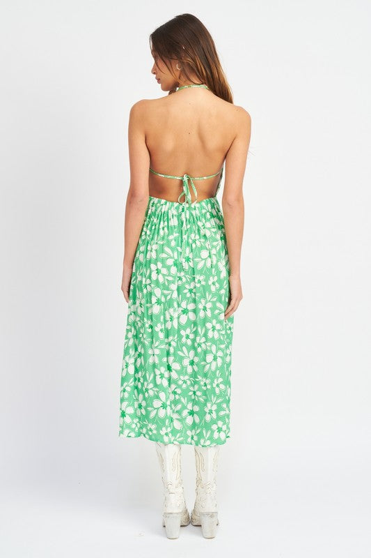 Open Back Floral Mid Dress - Wildly Max