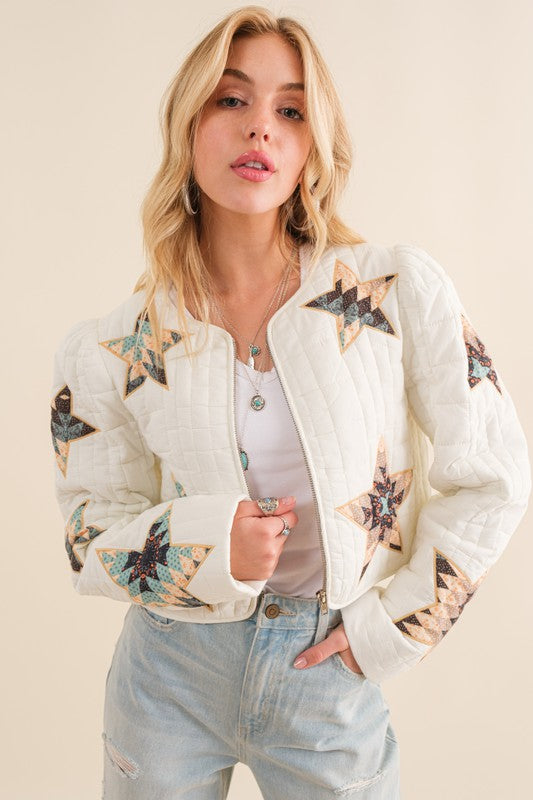 Quilted Multi Star Padded Western Jacket - Wildly Max