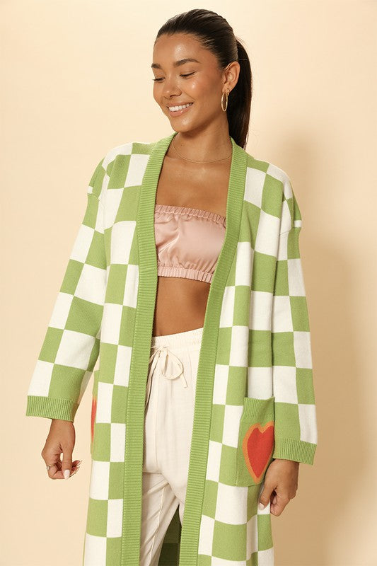 Long Knit Checkered Cardigan - Wildly Max