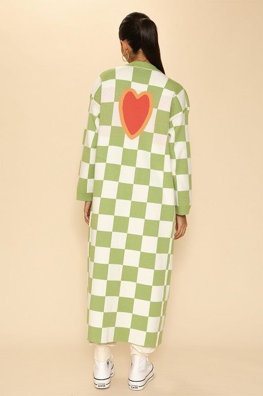 Long Knit Checkered Cardigan - Wildly Max