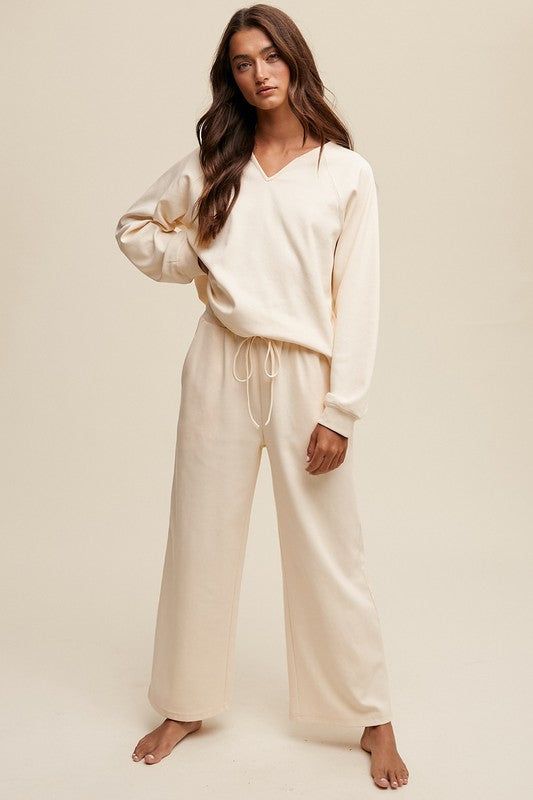 Ally V-Neck Sweatshirt and Pants Set - Wildly Max