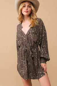 Rayon Crinkle Ditsy Floral Raw Shift Shirt Dress - Wildly Max