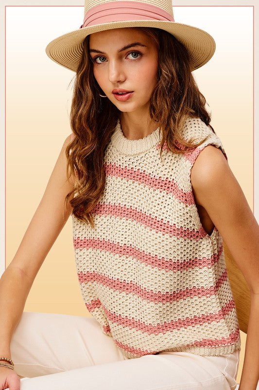 Chunky Stripe Sleeveless Sweater Top - Wildly Max