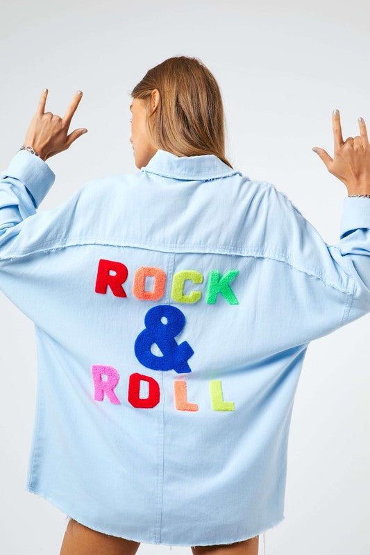 Multi Color Letters ROCK N ROLL Fringed Hem Detail Shirt - Wildly Max