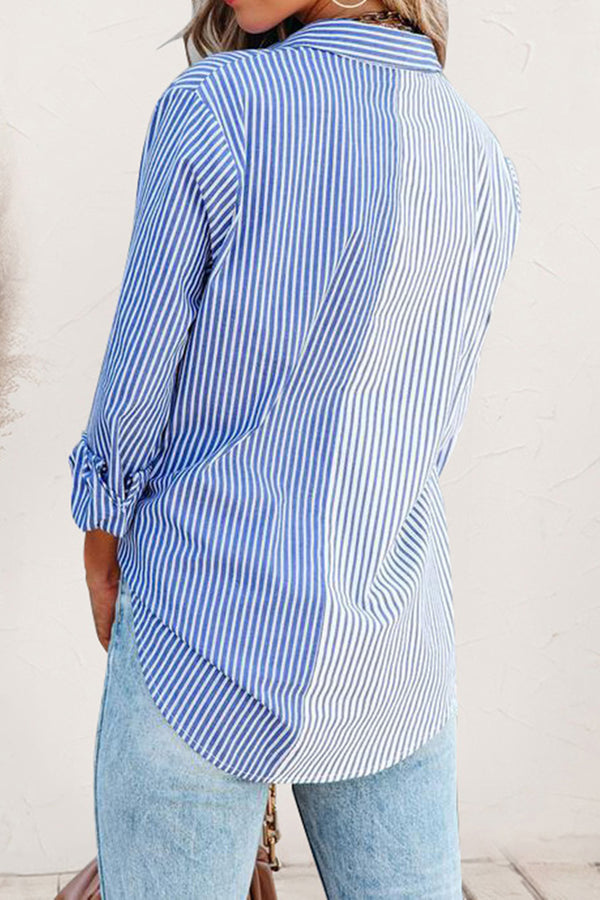 Blue Striped Button-Up Long Sleeve Shirt Wildly Max
