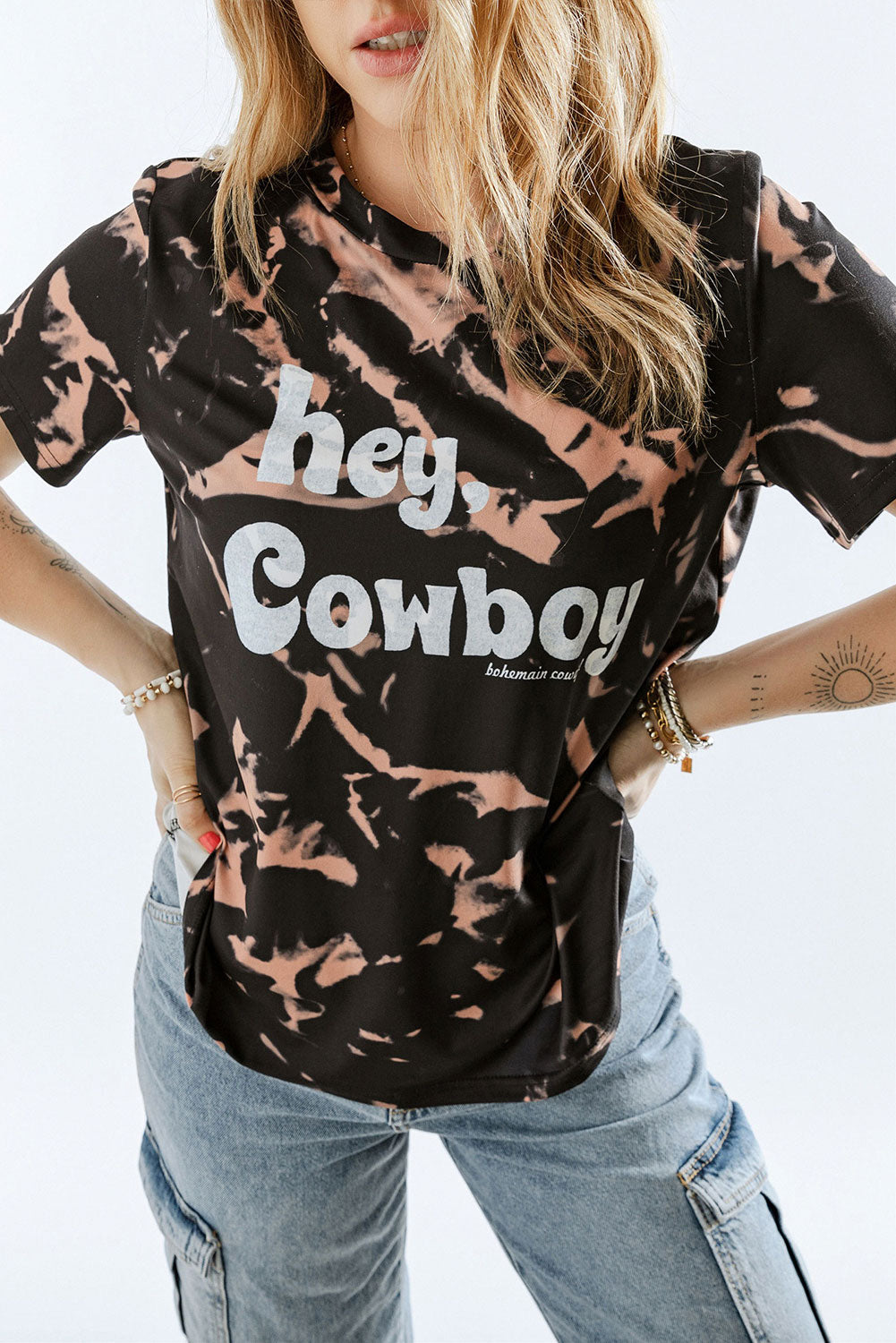 Hey Cowboy Bohemian Cowgirl Graphic Tie-Dye T-Shirt - Wildly Max