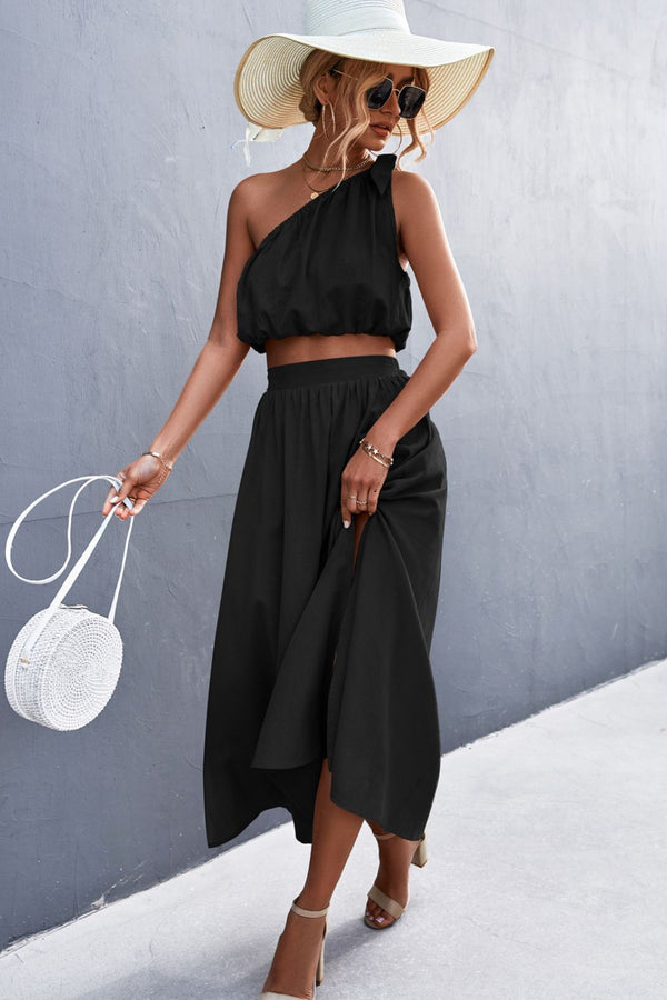 One-Shoulder Sleeveless Cropped Top and Skirt Set Wildly Max