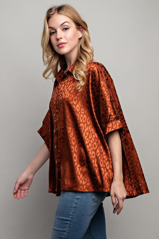 Satin Print Button Down Shirt