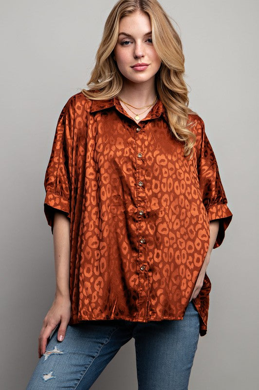 Satin Print Button Down Shirt