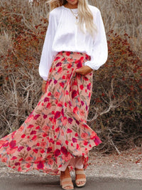 Floral Printed Elastic Waist Pleated Maxi Skirt Wildly Max